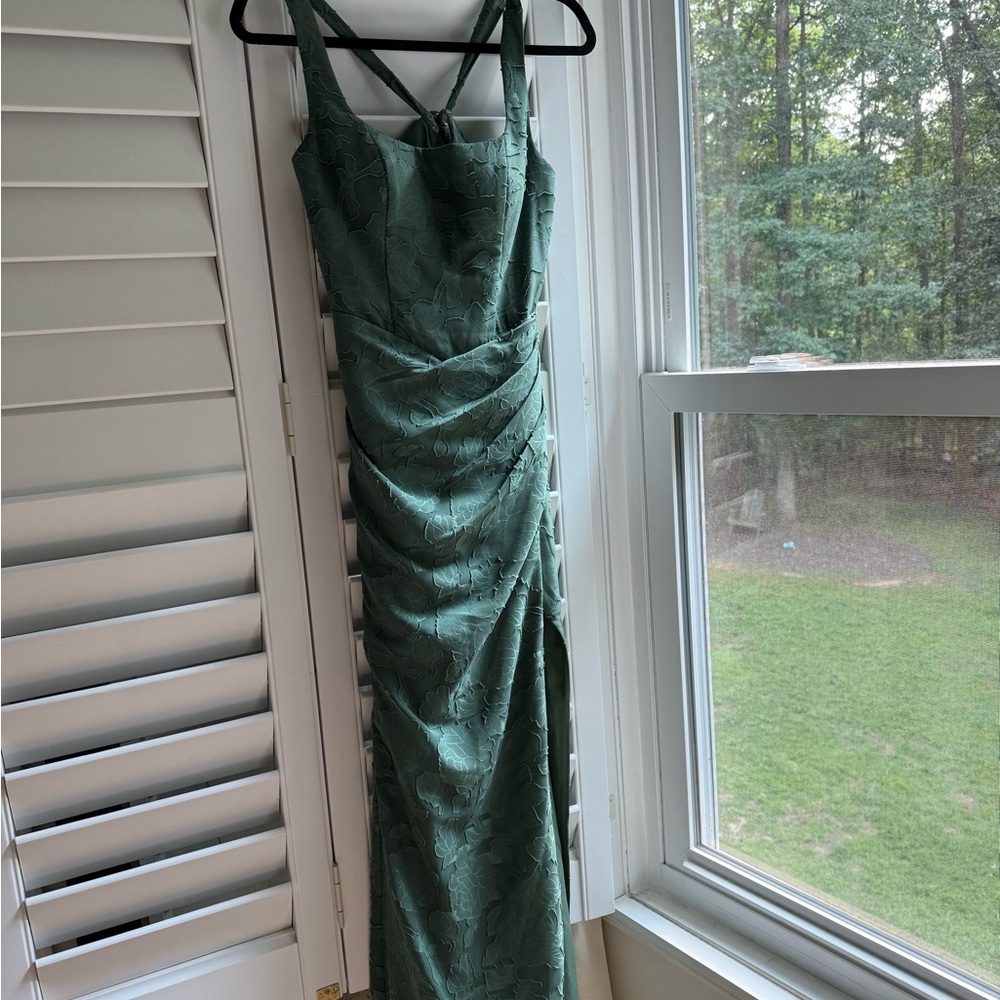 Azazie Mero Floral Burnout Eucalyptus Bridesmaid Dress